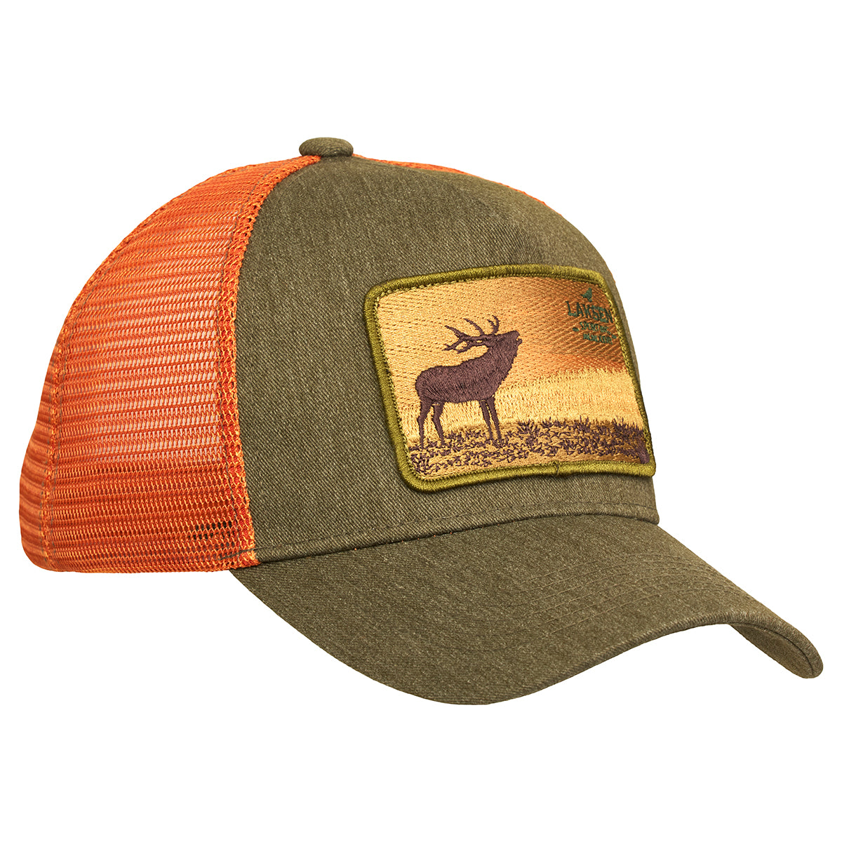 Deer Horizon cap olive burnt orange mesh