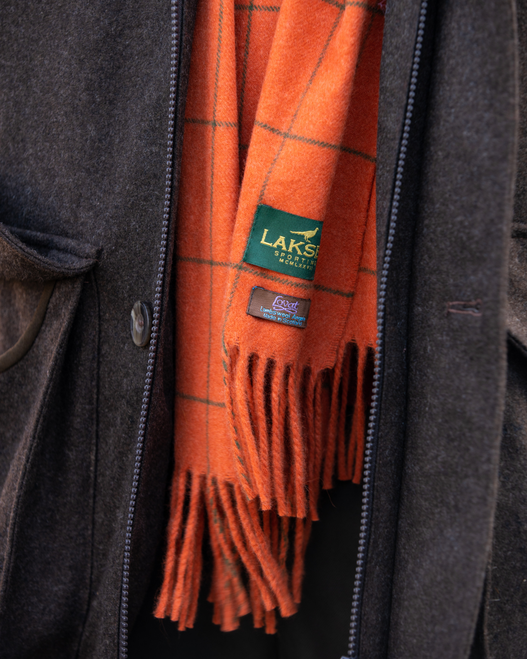 Woodland Schal – Orange mit grünen Karos