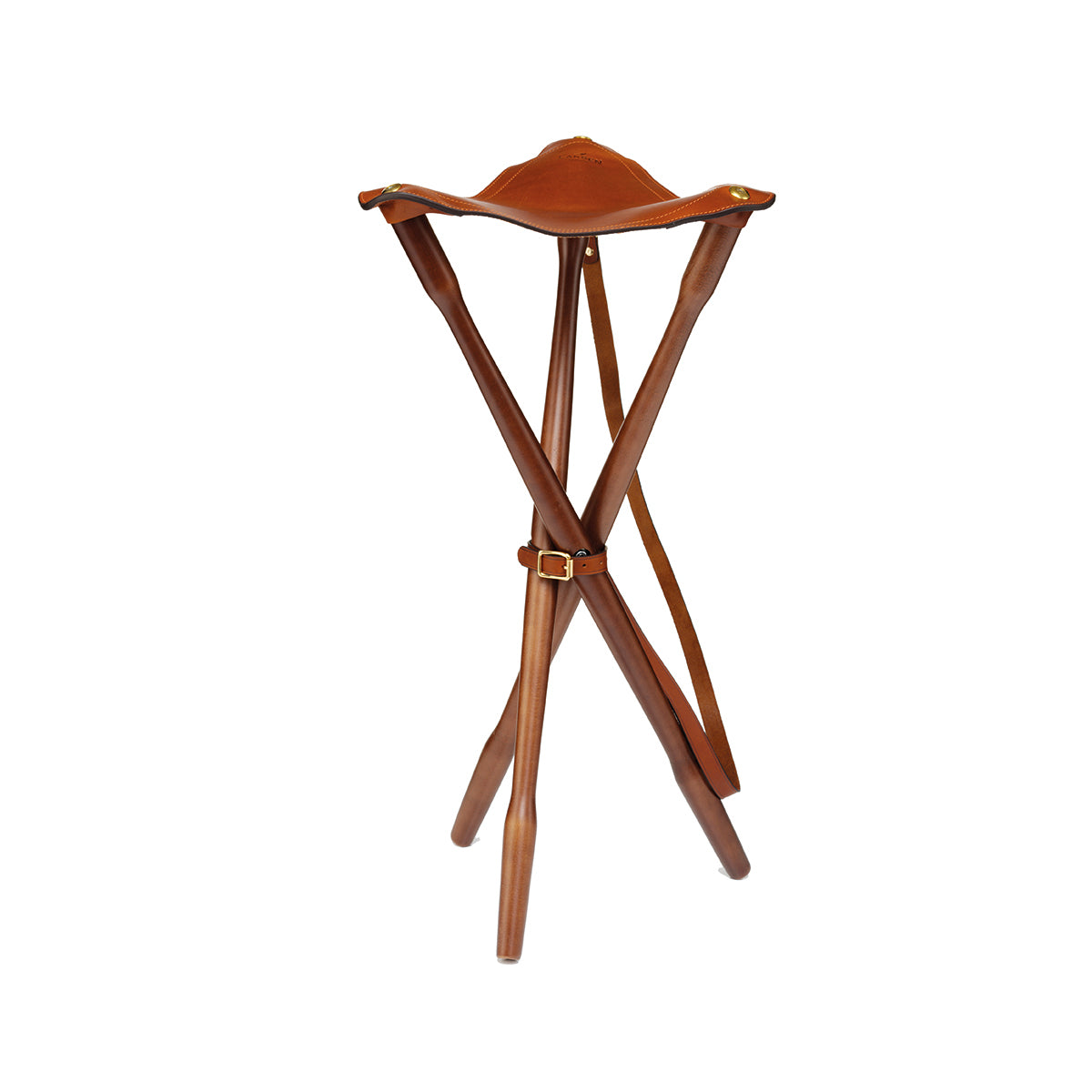 Tripod Seat in Teak & Leather - Chocolate
