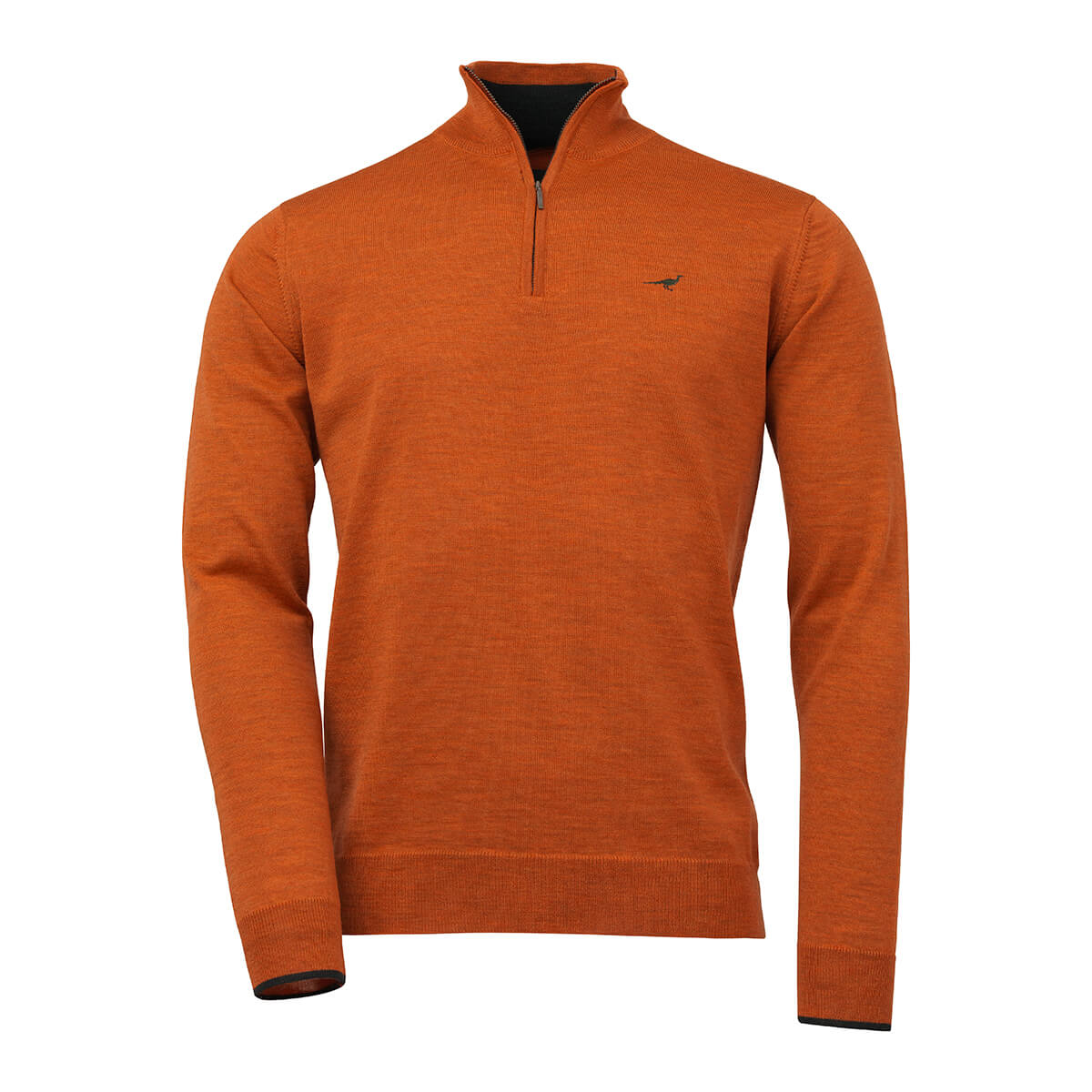 Norfolk Zip Neck Merino Sweater - Burnt Orange