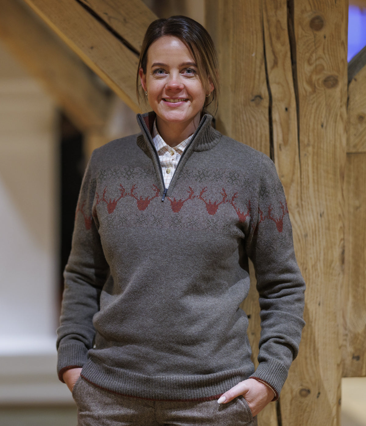 Damen Deer Jacquard - Lammwolle sweater