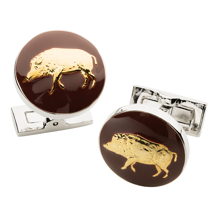 Wild Boar Cufflinks - Burgundy