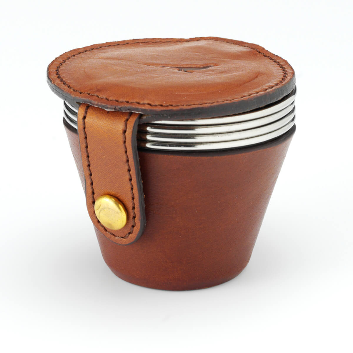 4 Cups in Leather Holder - Nat. Mahogany